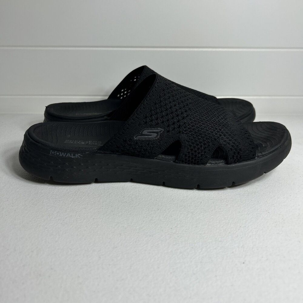 Skechers Women's Sandals Size 10 Black Slides Go Walk Elation Slip On Shoes